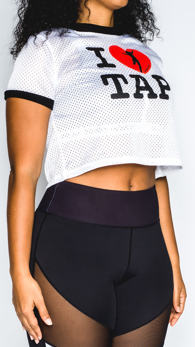 I Love Tap - White Cropped Jersey T-Shirt