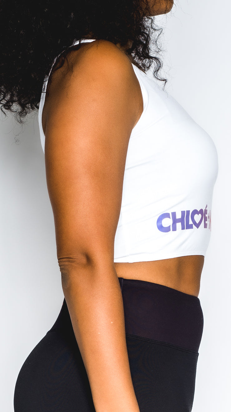 Chloe & Maud - White Athleisure "Tap into Love" Cropped Tank